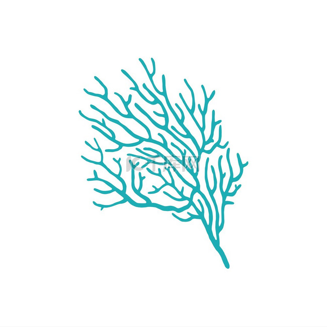 蓝色海藻图标孤立的海珊瑚海葵植