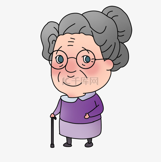 卡通风格紫色老太太剪贴画