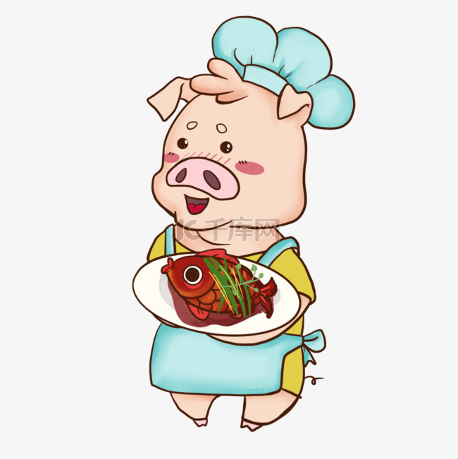 猪厨师卡通风格可爱端菜造型