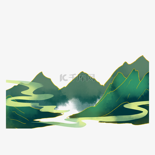 深绿色山水风景