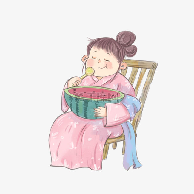 中国风古风女孩吃西瓜