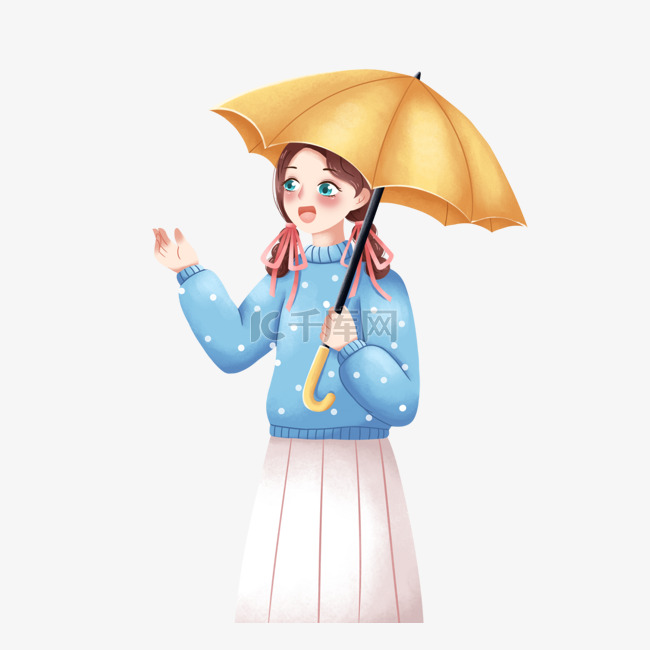 清明节女孩下雨撑伞