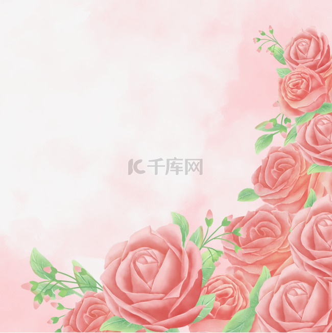 粉红色玫瑰花水彩花卉边框