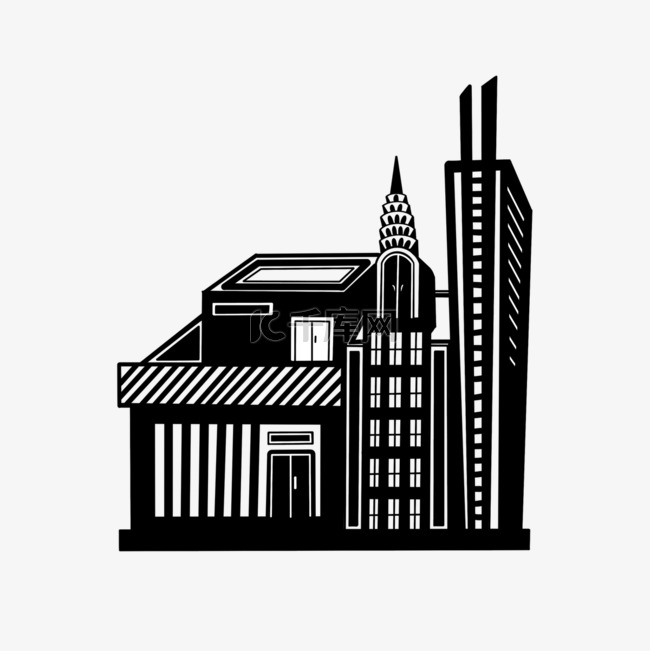 简易黑白商业建筑城市剪贴画