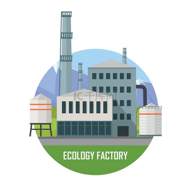 生态工厂平面风格的生态植物图标
