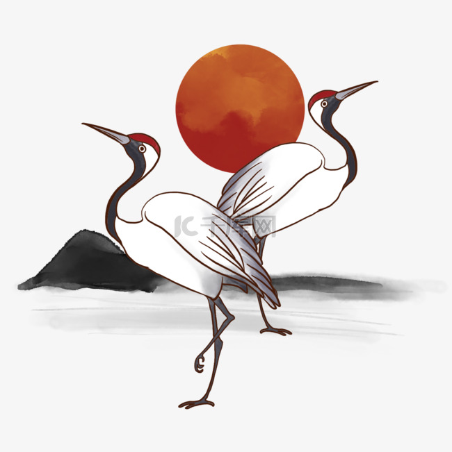 水墨 仙鶴圖 水墨仙鹤壁画图片-装饰画-百图汇素材网