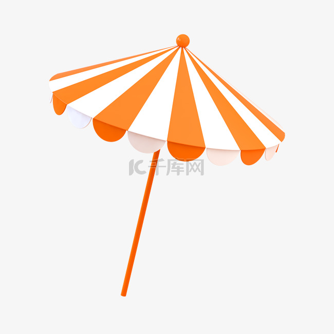 橙色C4D立体夏日沙滩太阳伞