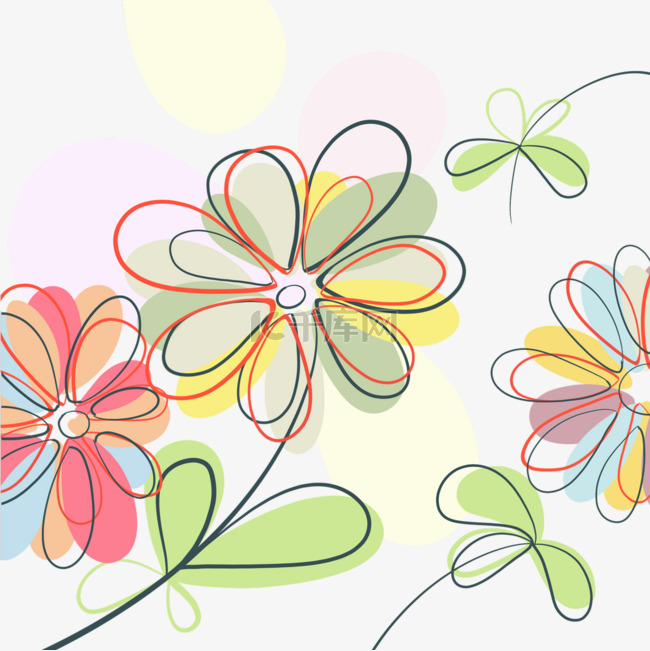 花卉植物抽象彩色创意线稿