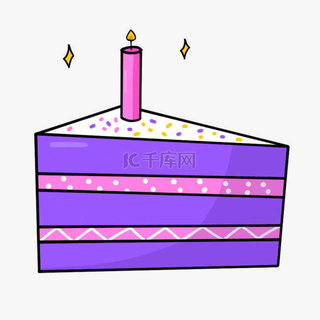 手绘紫色蛋糕卡通生日剪贴画