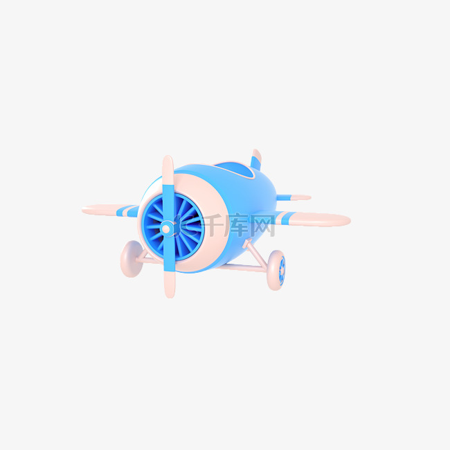 C4D立体漂浮飞机蓝粉色小直升