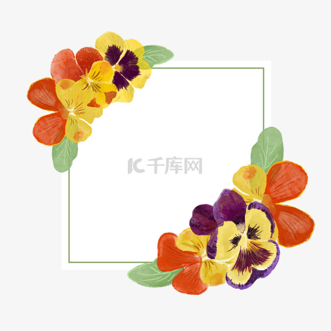 三色堇花卉水彩方形边框