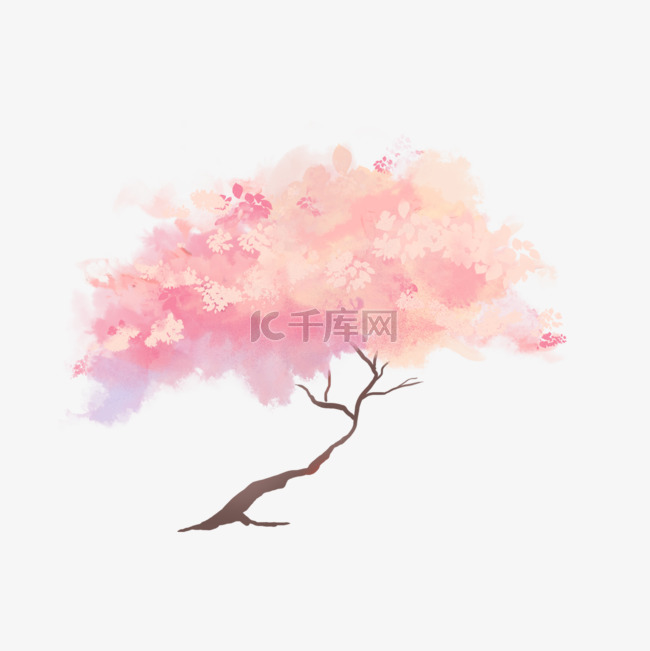 粉色梦幻水彩樱花树