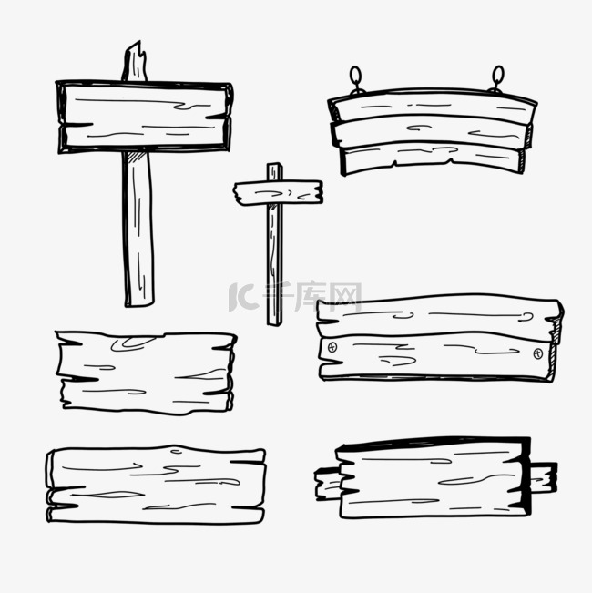 木板指路牌涂鸦黑白线稿