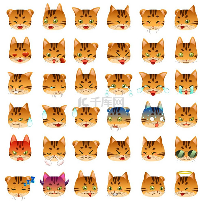 孟加拉猫表情符号表达的矢量图解