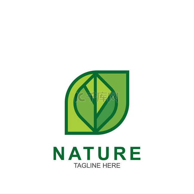叶型设计标志模板. 绿色自然图