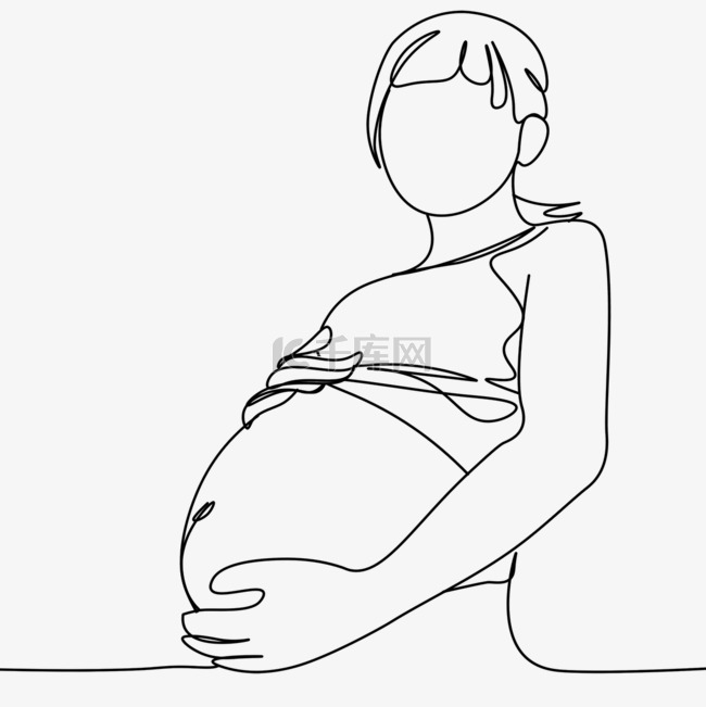 抽象线条画怀孕女人半身