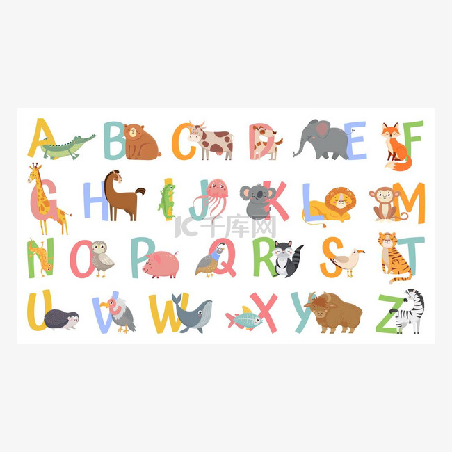 儿童的卡通动物字母表。 学习字