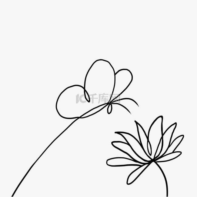 简约线条画抽象风格蝴蝶花卉