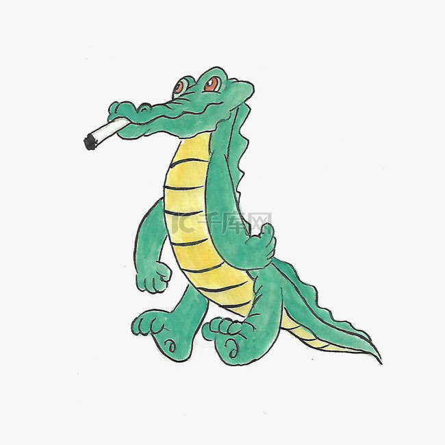 抽烟的水墨鳄鱼