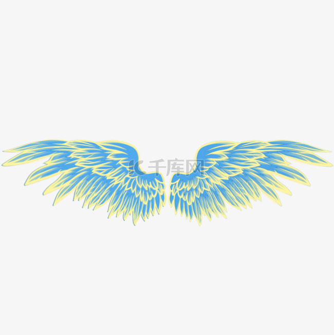 蓝黄色线条羽毛翅膀