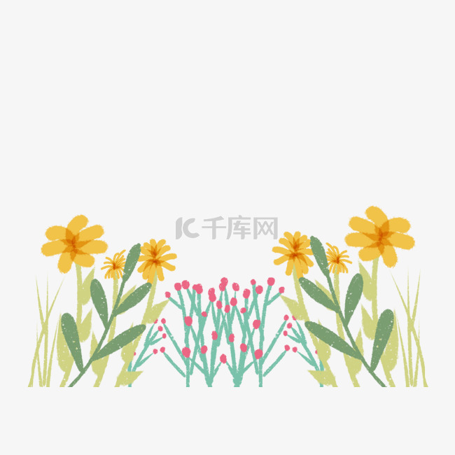 春日花草彩色简笔画花卉植物边框