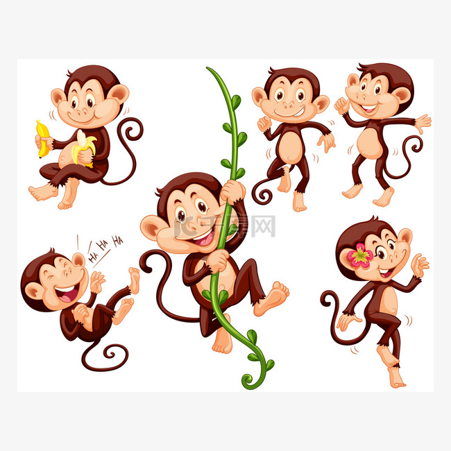 小猴子做不同的事情