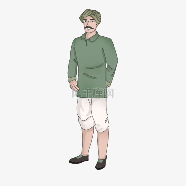 印度农民绿色衣服卡通人物