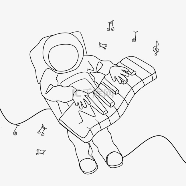单实线宇航员月球表面弹钢琴极简