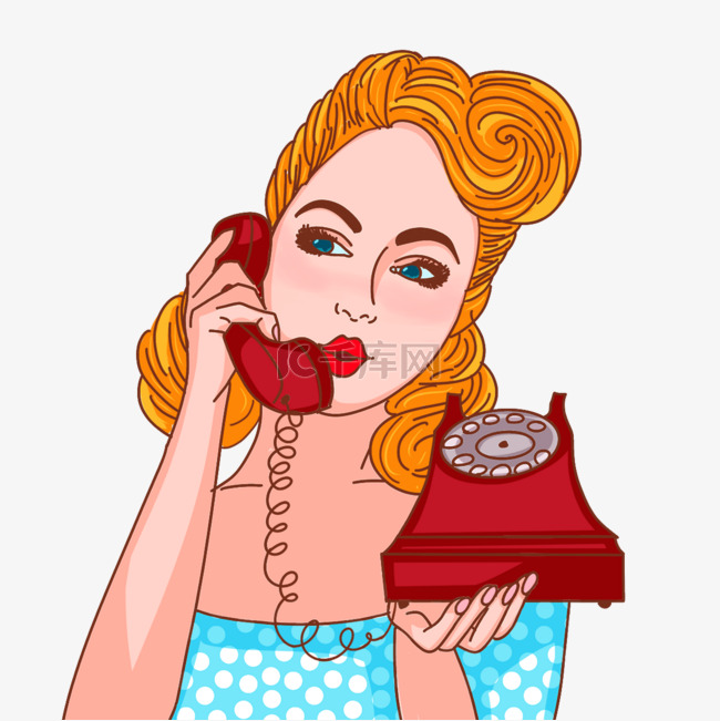 有一个复古电话的流行艺术金发女