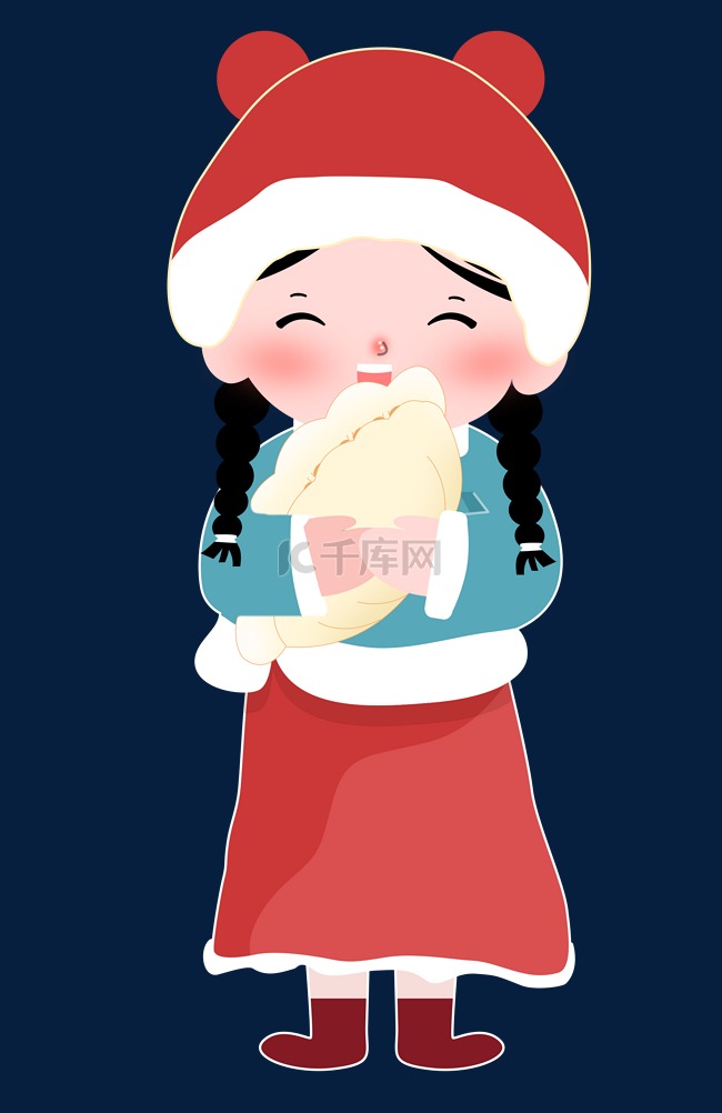 二十四节气冬至女孩抱着饺子