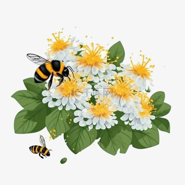 一只蜜蜂在花丛中采蜜