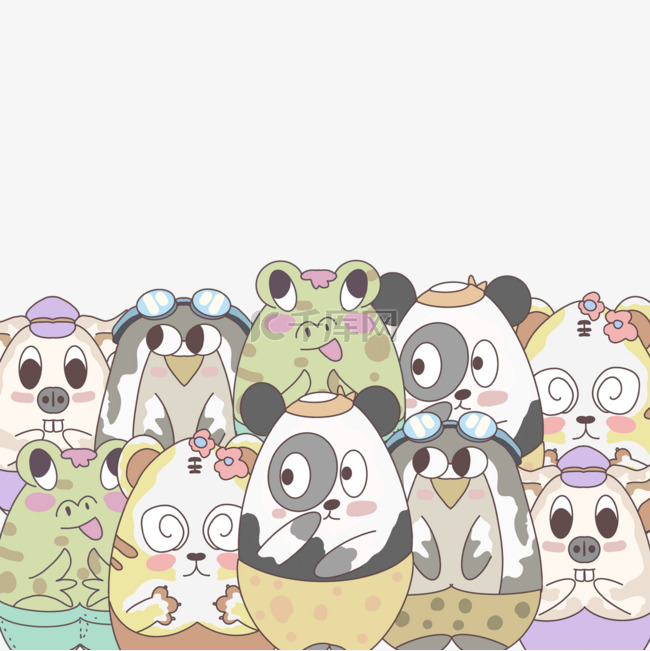 青蛙熊猫和小猪可爱卡通动物
