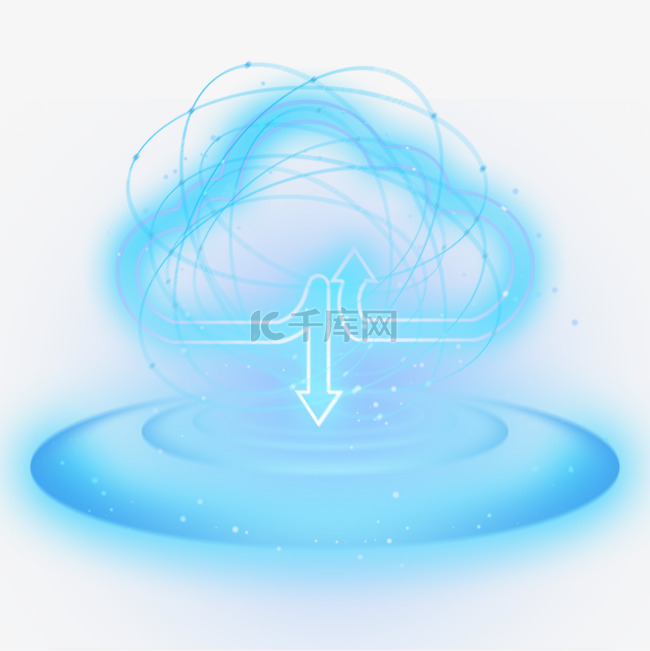 蓝色荧光箭头图标抽象光效科技云