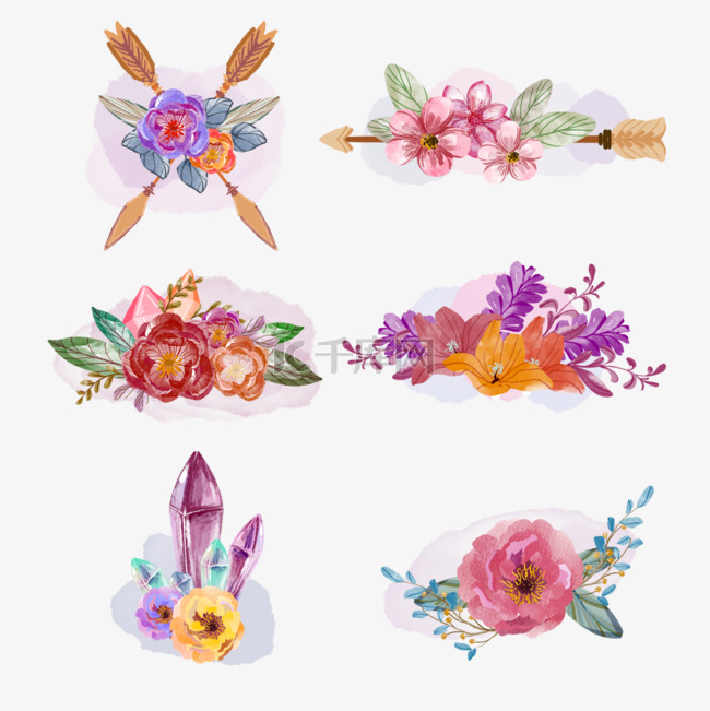花卉宝石羽毛箭波西米亚装饰