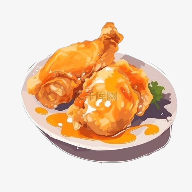 卡通手绘美食食物炸鸡