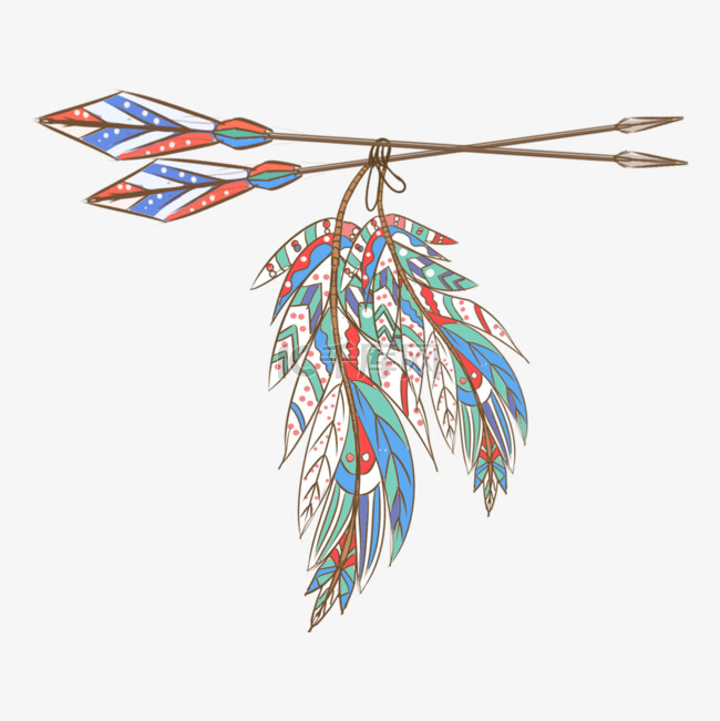 波西米亚风格彩色羽毛的箭头