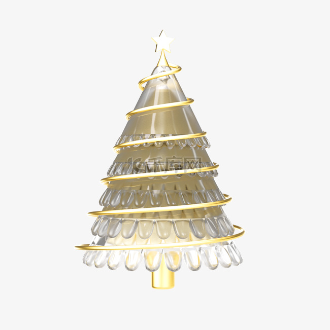 3D立体圣诞节金色圣诞树