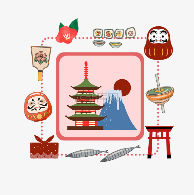 粉色日本著名文化物品建筑方框