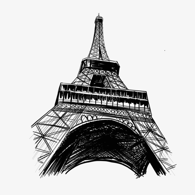 大透视仰角巴黎铁塔画