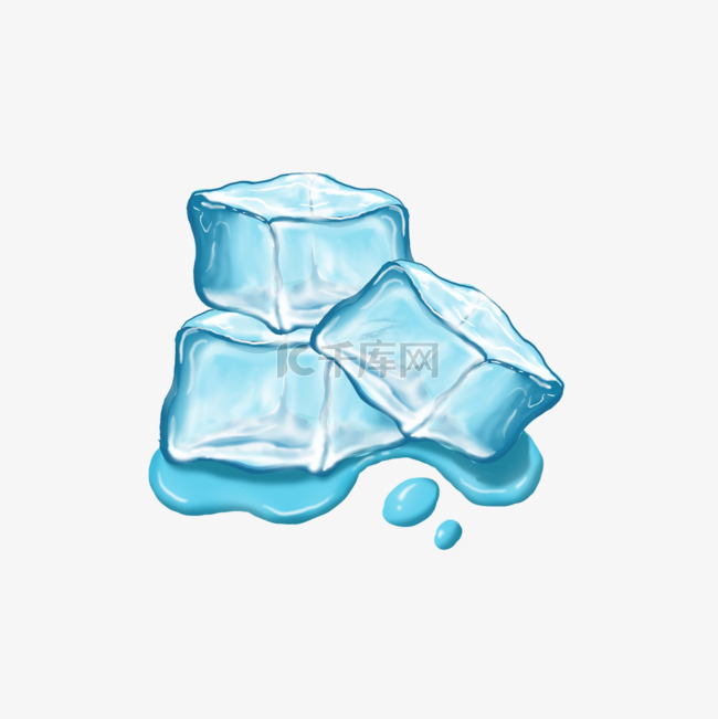冰块部分融化成水透明图案