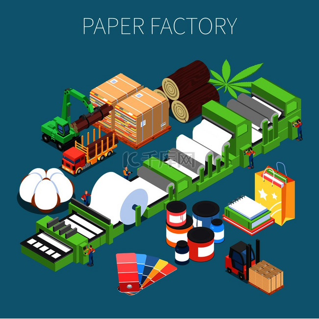造纸厂等距背景带压纸和成品矢量