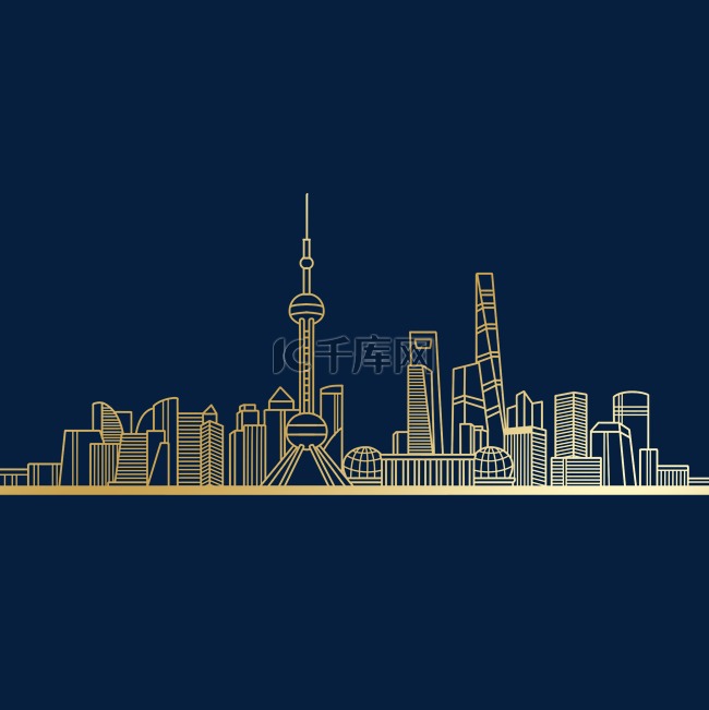金色金线剪影科技感上海城市建筑