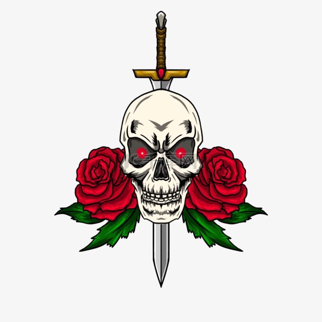 长剑玫瑰复古纹身t恤图案