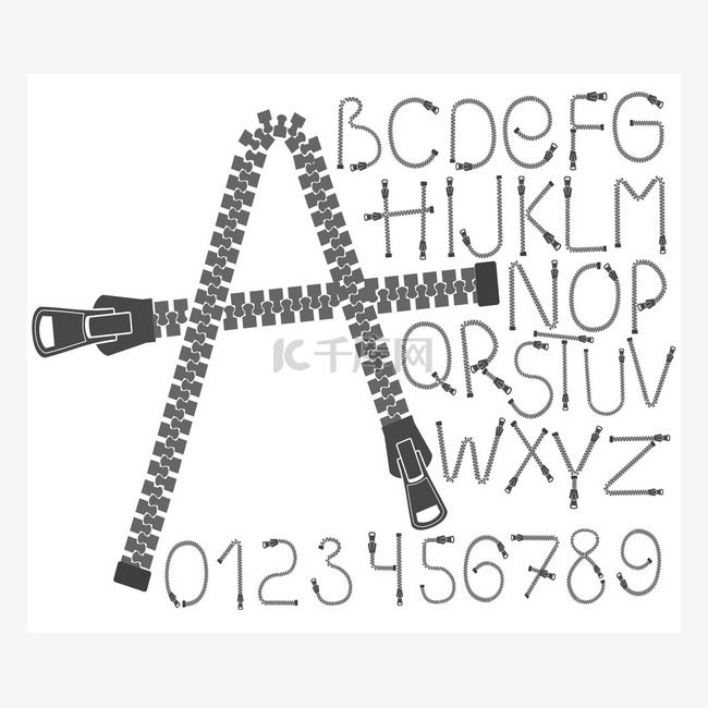 创造性的 zip 字体。字母表