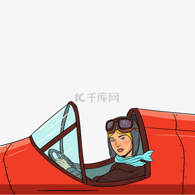 女复古飞行驾驶员漫画素材图片免费下载-千库网