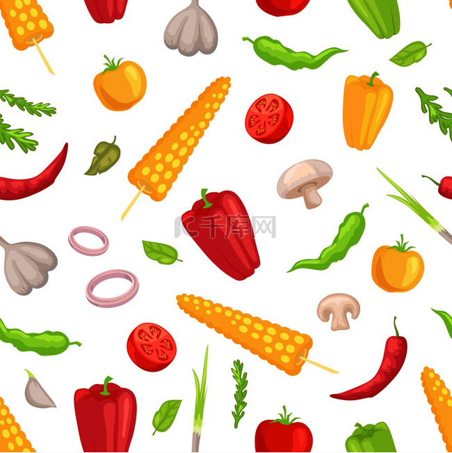 蔬菜蔬菜无缝图案大蒜玉米和甜辣