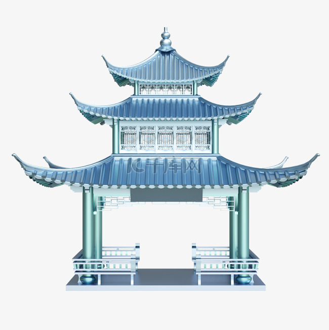 3D立体国潮城市建筑国风