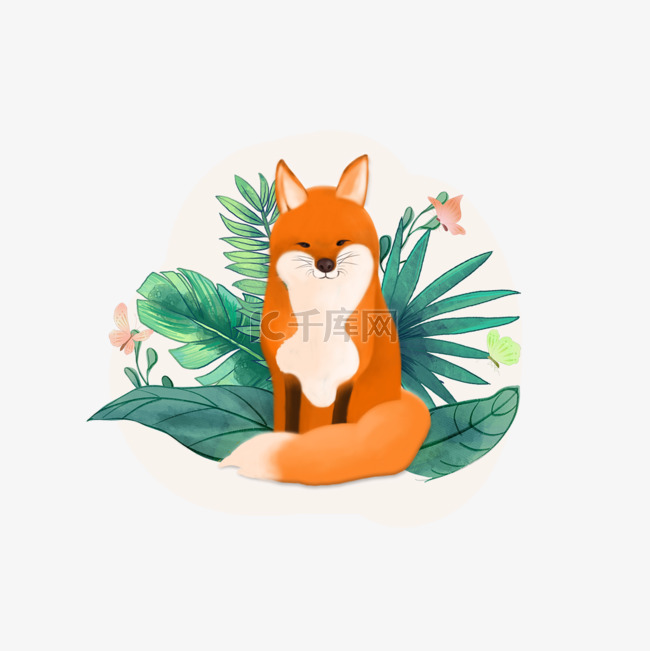夏季植物狐狸动物剪贴画