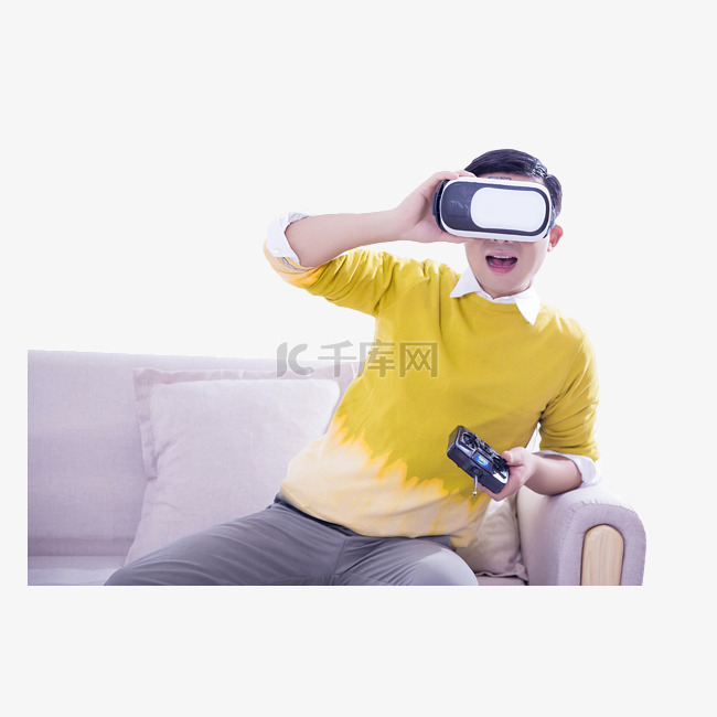 沙发上VR体验虚拟眼镜人物