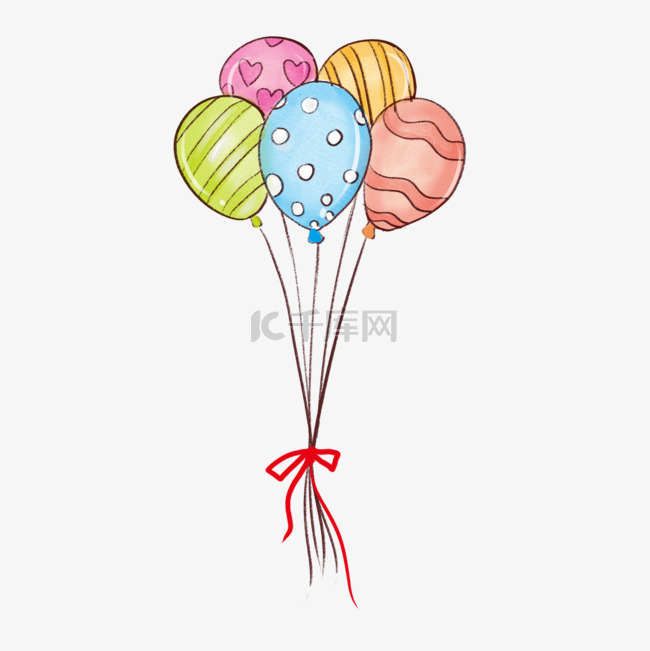 水彩生日彩色气球束